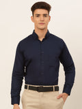 Jainish Men's Cotton Solid Formal Shirt - Navy Blue
