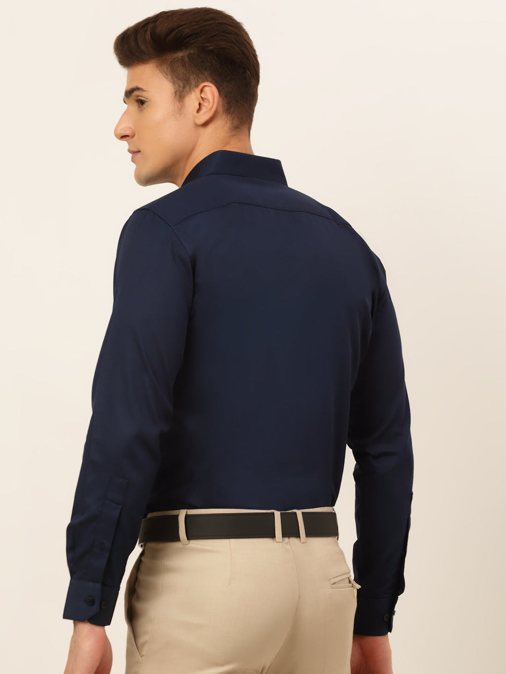 Jainish Men's Cotton Solid Formal Shirt - Navy Blue