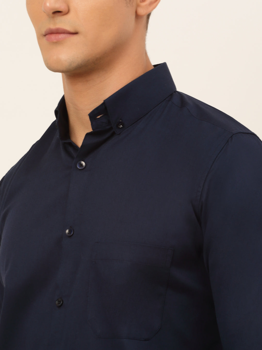 Jainish Men's Cotton Solid Formal Shirt - Navy Blue