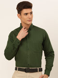 Jainish Men's Cotton Solid Formal Shirt - Olive