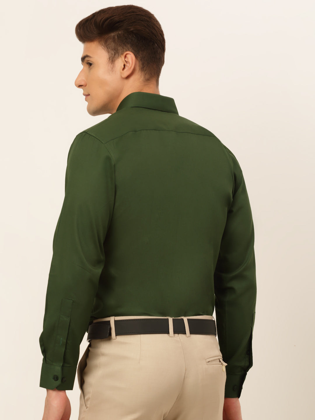 Jainish Men's Cotton Solid Formal Shirt - Olive