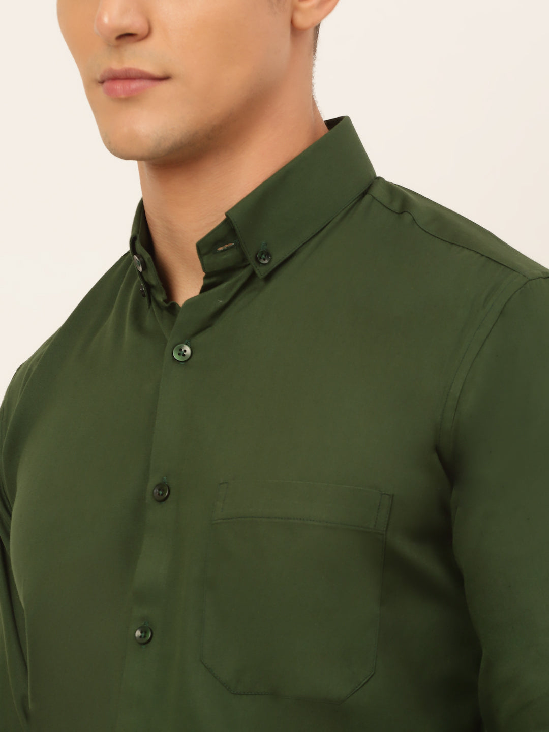 Jainish Men's Cotton Solid Formal Shirt - Olive