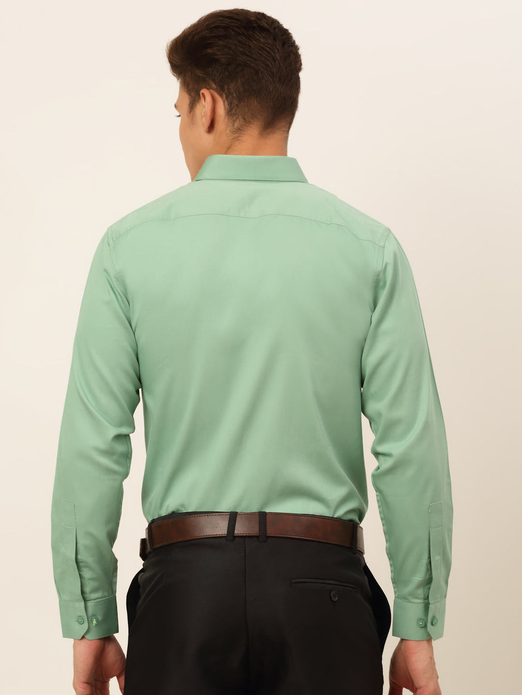 Jainish Men's Cotton Solid Formal Shirt - Pista