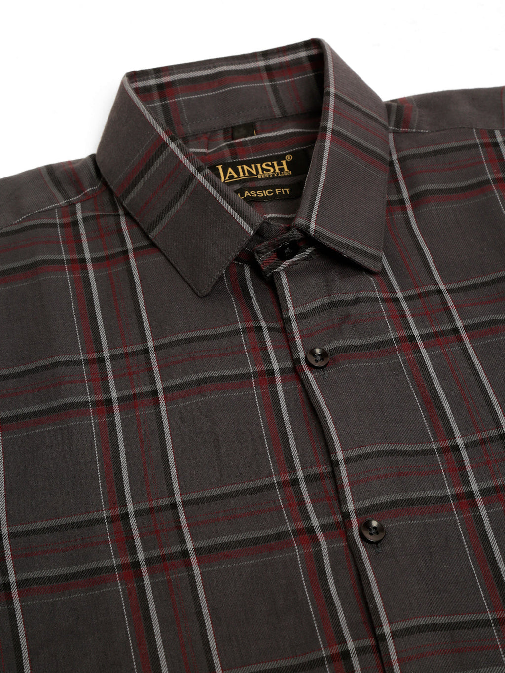 Jainish Men's Cotton Checked Formal Shirts - Brown
