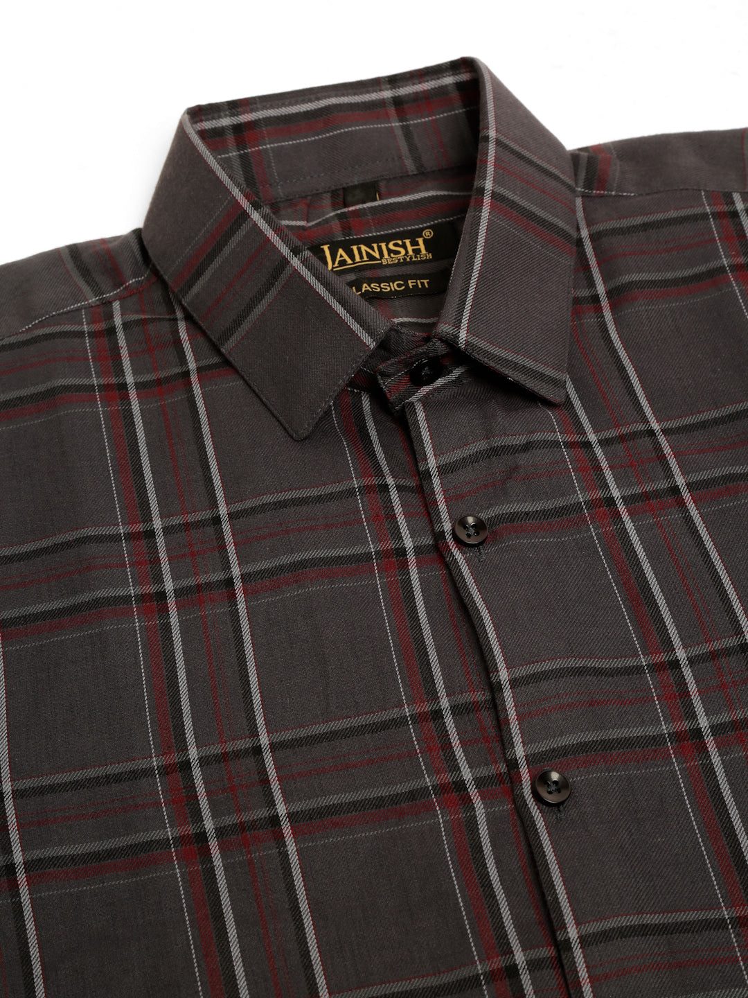 Jainish Men's Cotton Checked Formal Shirts - Brown