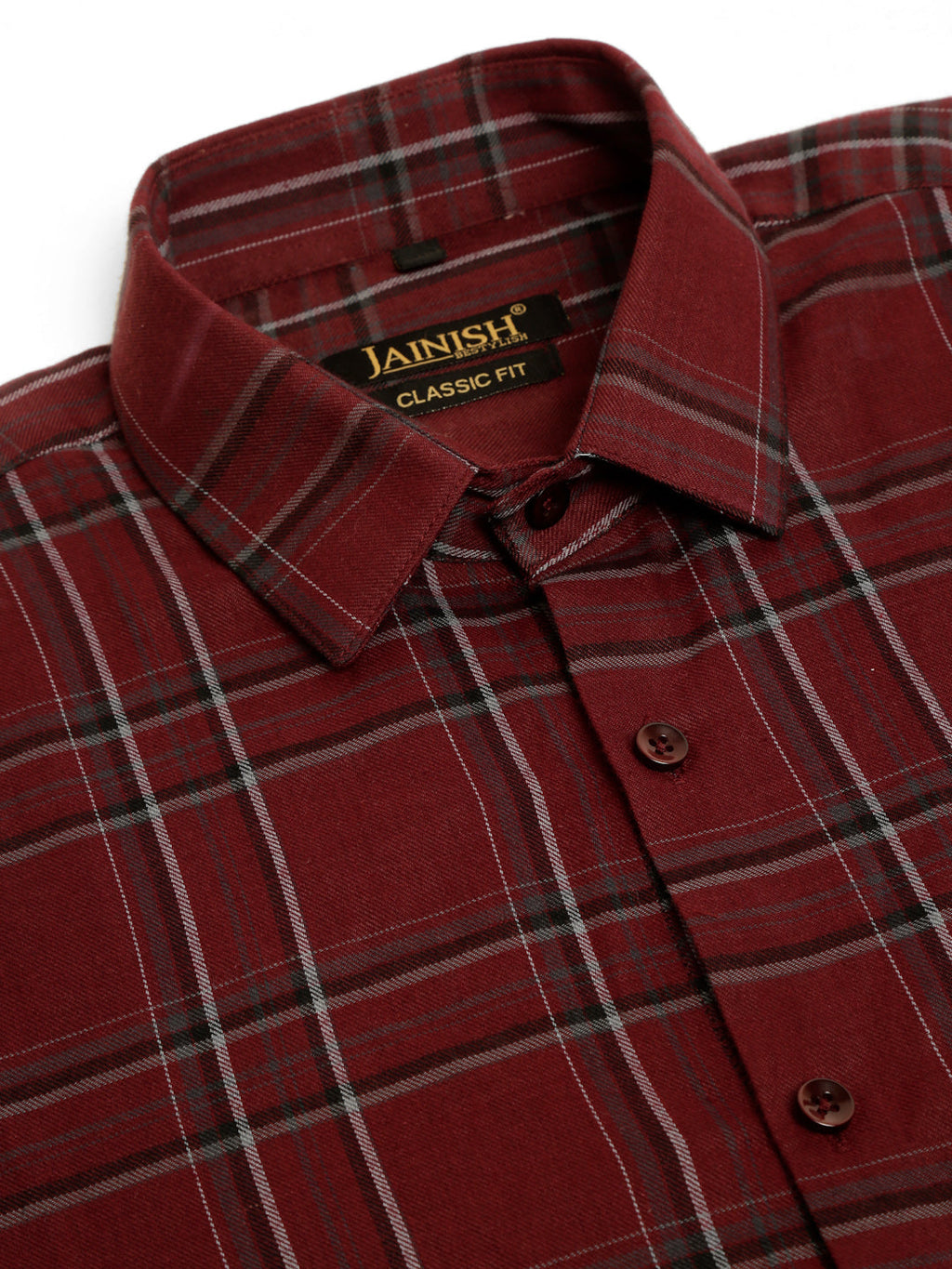 Jainish Men's Cotton Checked Formal Shirts - Maroon