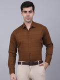 Jainish Men's Brown Horizontal Striped Formal Shirt
