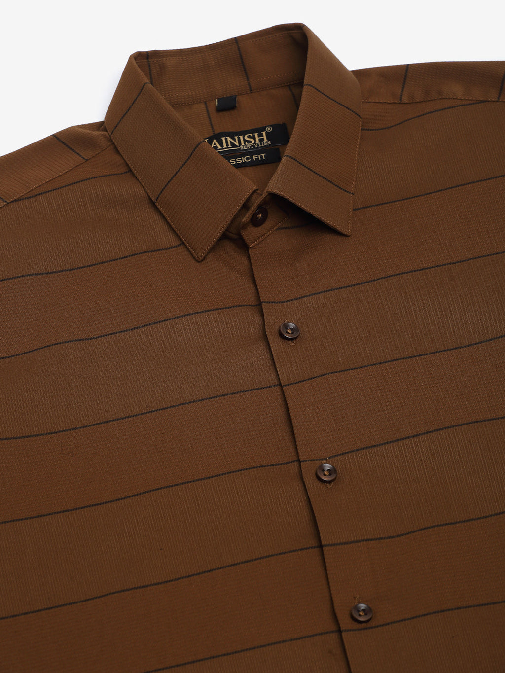 Jainish Men's Brown Horizontal Striped Formal Shirt