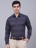 Jainish Men's Grey Horizontal Striped Formal Shirt