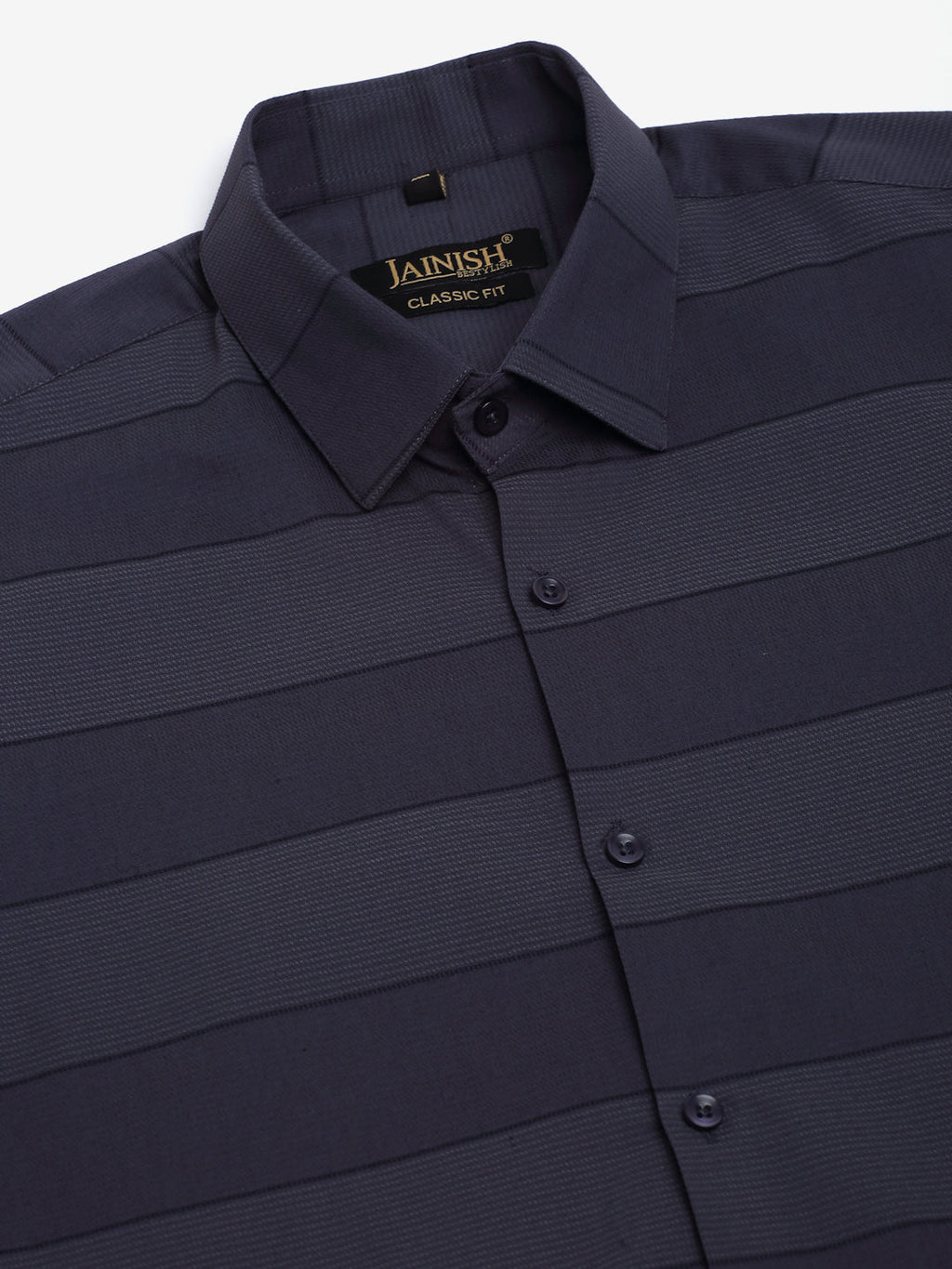 Jainish Men's Grey Horizontal Striped Formal Shirt