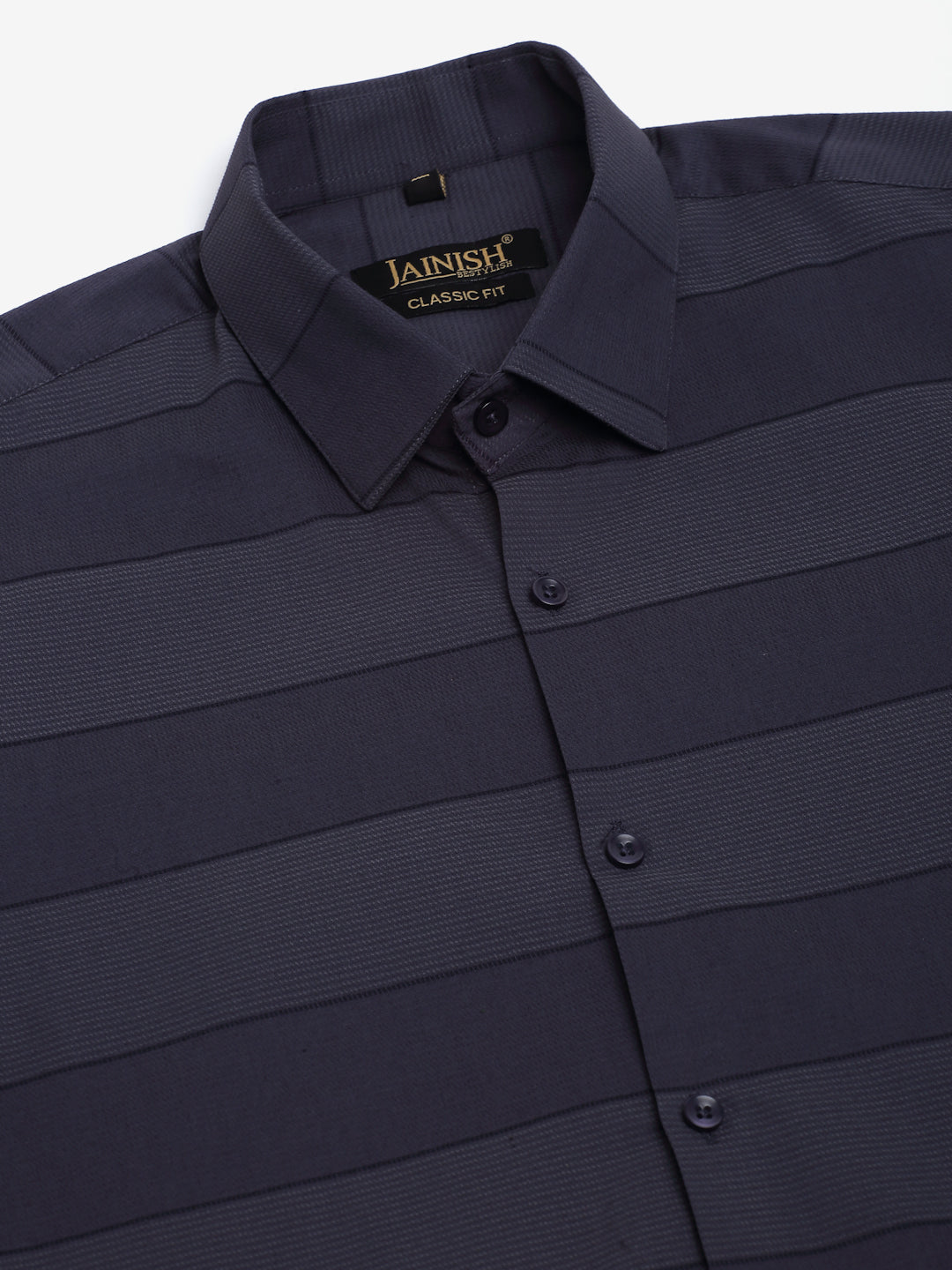 Jainish Men's Grey Horizontal Striped Formal Shirt