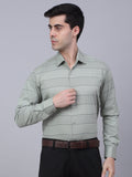 Jainish Men's Pista Green Horizontal Striped Formal Shirt