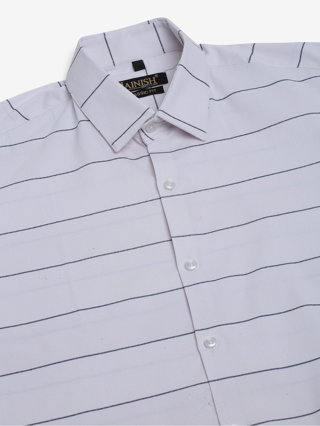 Jainish Men's White Horizontal Striped Formal Shirt