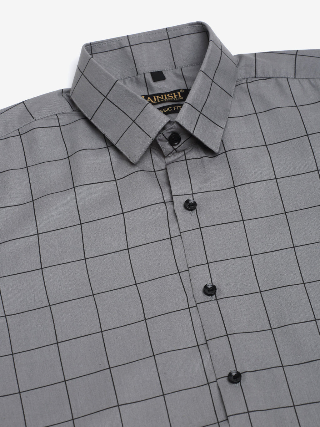 Jainish Men's Cotton Half Sleeve Checked Formal Shirts - Grey