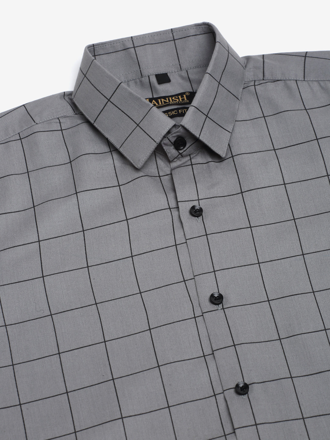 Jainish Men's Cotton Half Sleeve Checked Formal Shirts - Grey