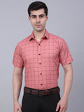 Jainish Men's Cotton Half Sleeve Checked Formal Shirts - Peach