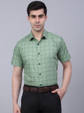 Jainish Men's Cotton Half Sleeve Checked Formal Shirts - Pista