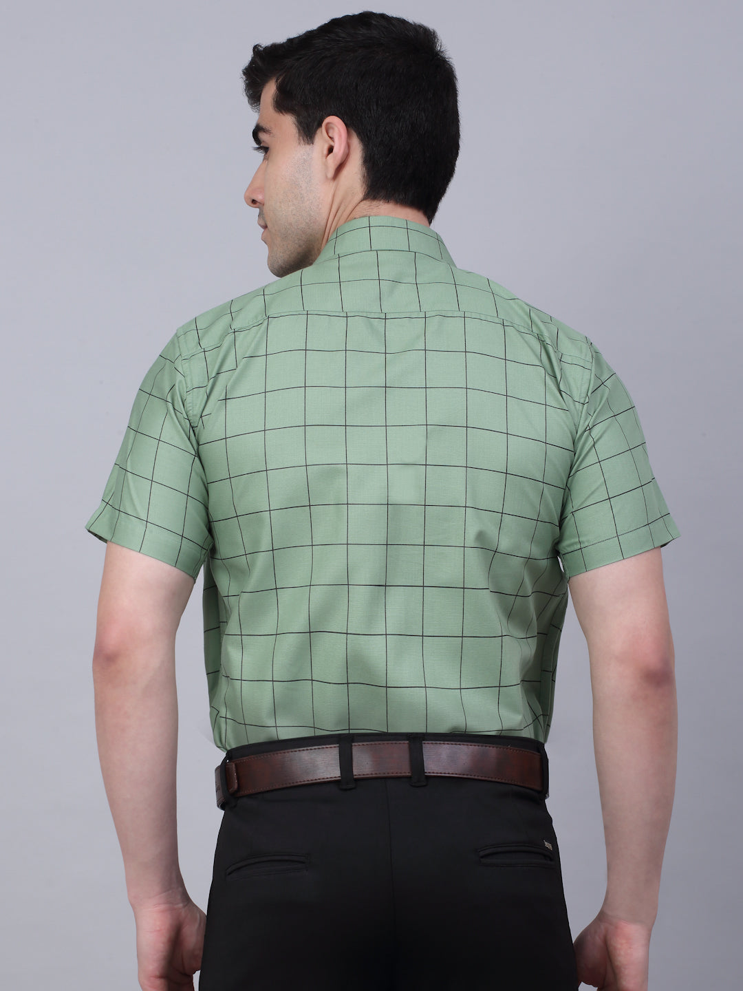 Jainish Men's Cotton Half Sleeve Checked Formal Shirts - Pista