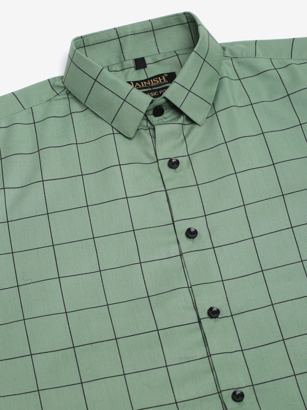 Jainish Men's Cotton Half Sleeve Checked Formal Shirts - Pista