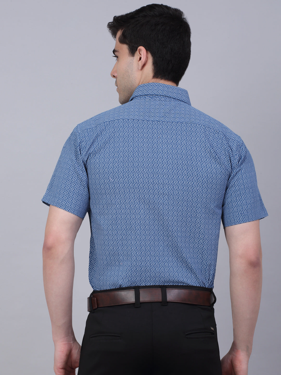 Jainish Men's Cotton Half Sleeve Printed Formal Shirts - Blue