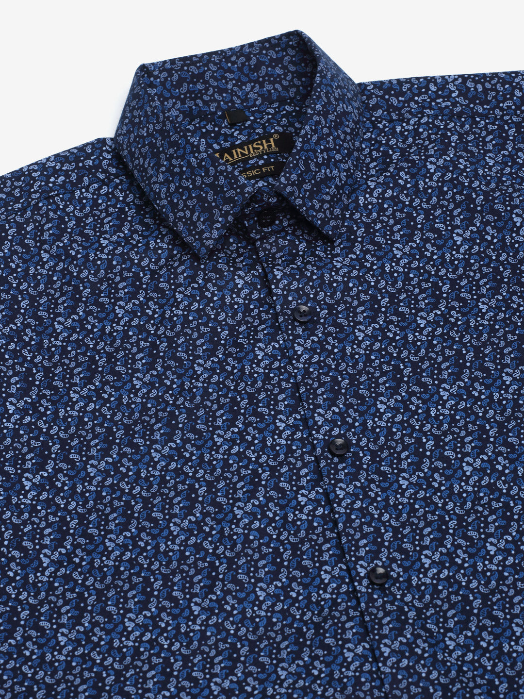 Jainish Men's Cotton Half Sleeve Printed Formal Shirts - Navy Blue