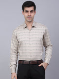 Jainish Men's Cotton Lycra Printed Formal Shirts - Cream