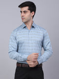 Jainish Men's Cotton Lycra Printed Formal Shirts - Sky Blue