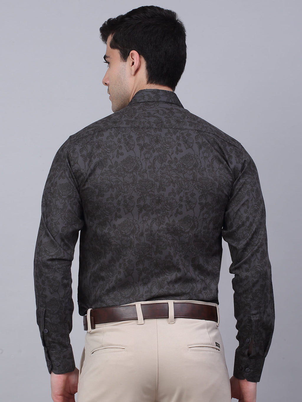 Jainish Men's Cotton Lycra Printed Formal Shirts - Grey
