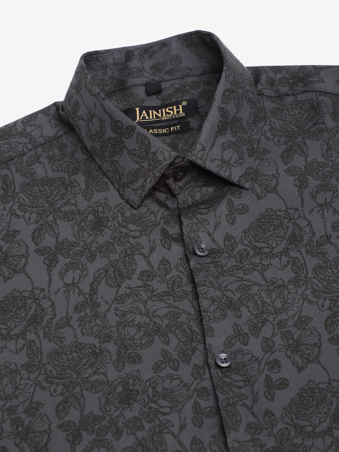 Jainish Men's Cotton Lycra Printed Formal Shirts - Grey