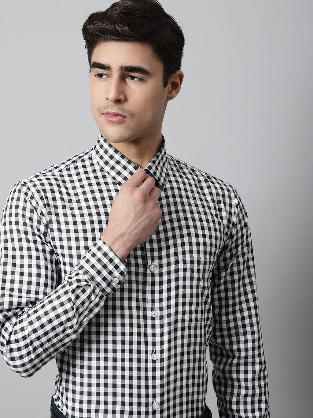 Jainish Men's Black Checks Pure Cotton Formal Shirt