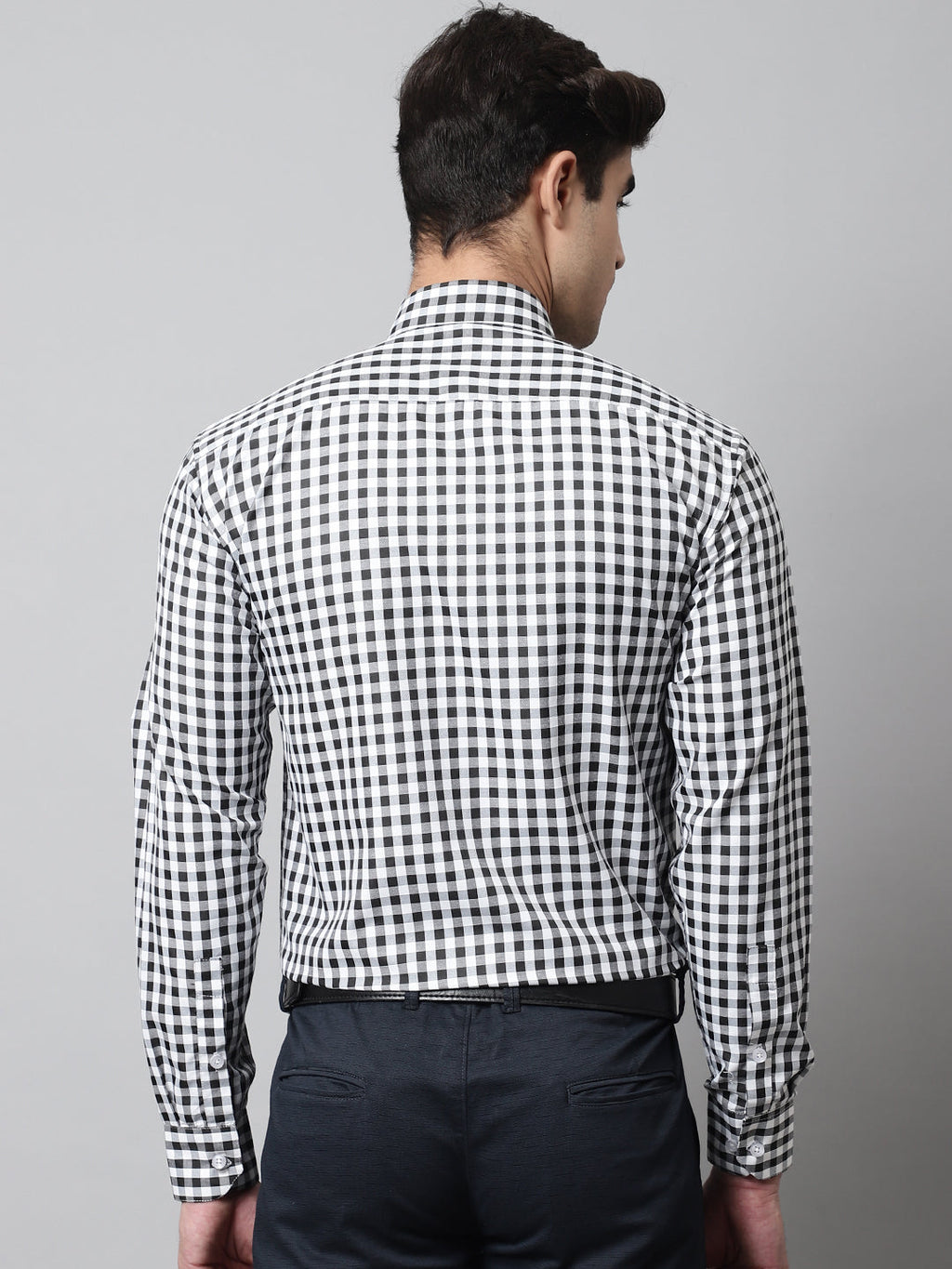 Jainish Men's Black Checks Pure Cotton Formal Shirt