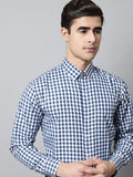 Jainish Men's Blue Checks Pure Cotton Formal Shirt