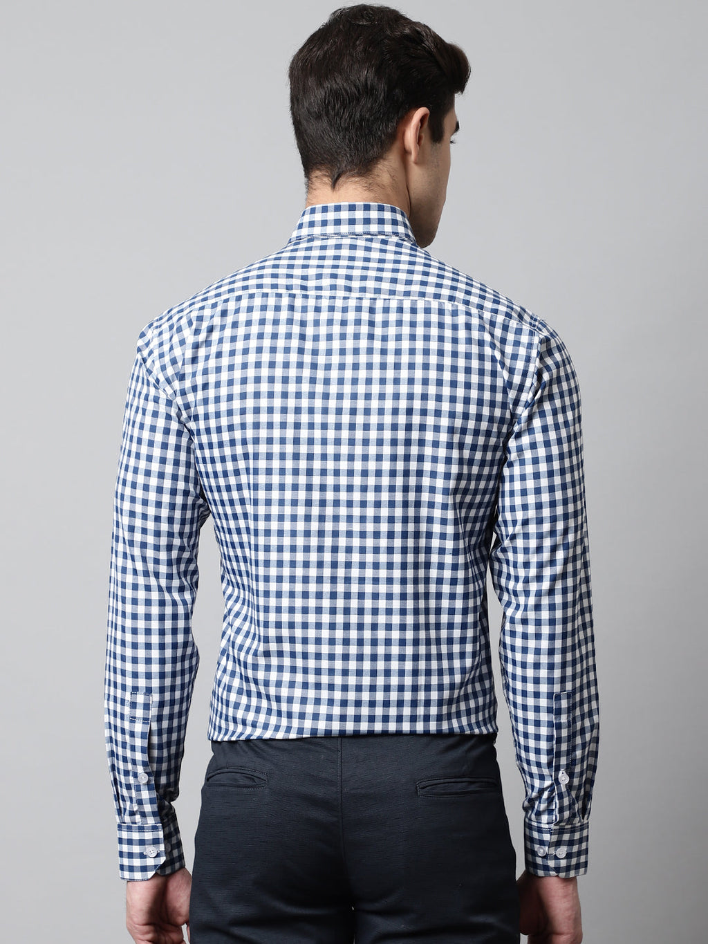 Jainish Men's Blue Checks Pure Cotton Formal Shirt