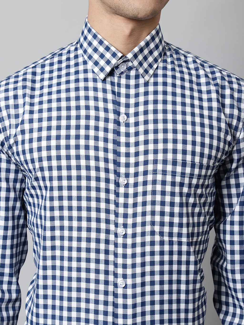 Jainish Men's Blue Checks Pure Cotton Formal Shirt