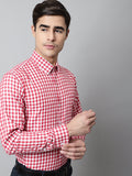 Jainish Men's Red Checks Pure Cotton Formal Shirt