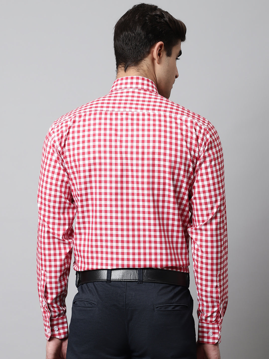 Jainish Men's Red Checks Pure Cotton Formal Shirt