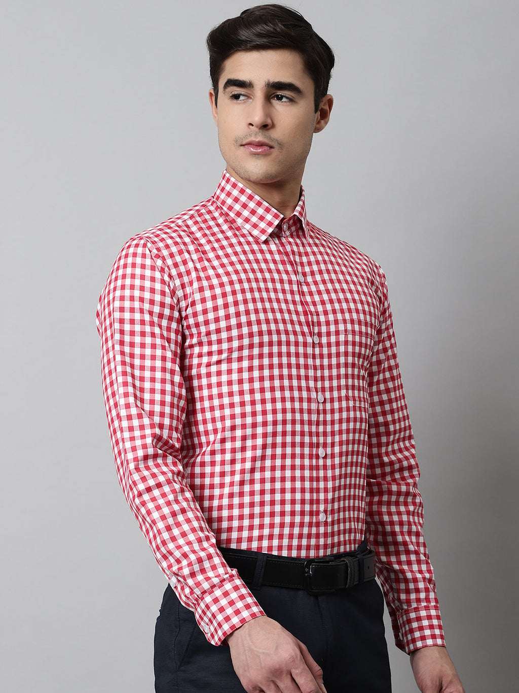 Jainish Men's Red Checks Pure Cotton Formal Shirt