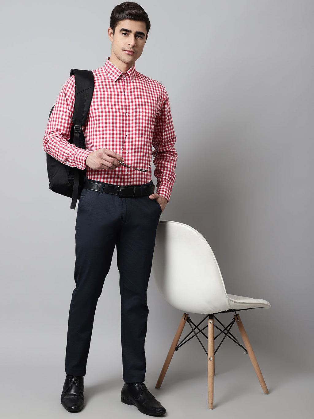 Jainish Men's Red Checks Pure Cotton Formal Shirt