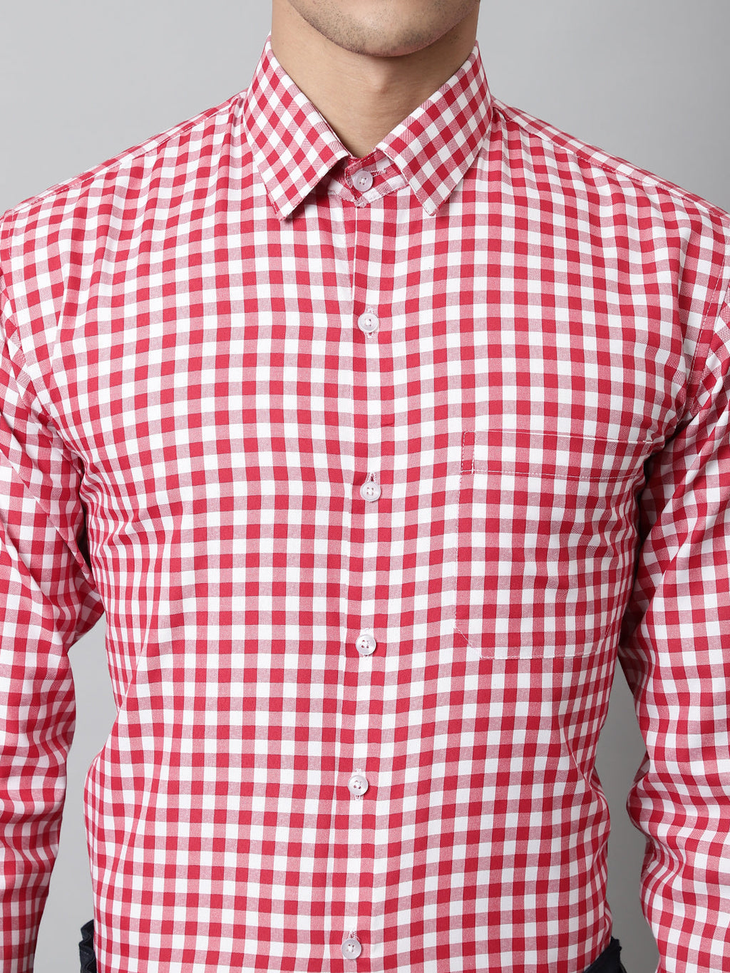Jainish Men's Red Checks Pure Cotton Formal Shirt