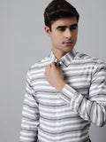 Jainish Men's Grey Classic Horizontal Striped Formal Shirt
