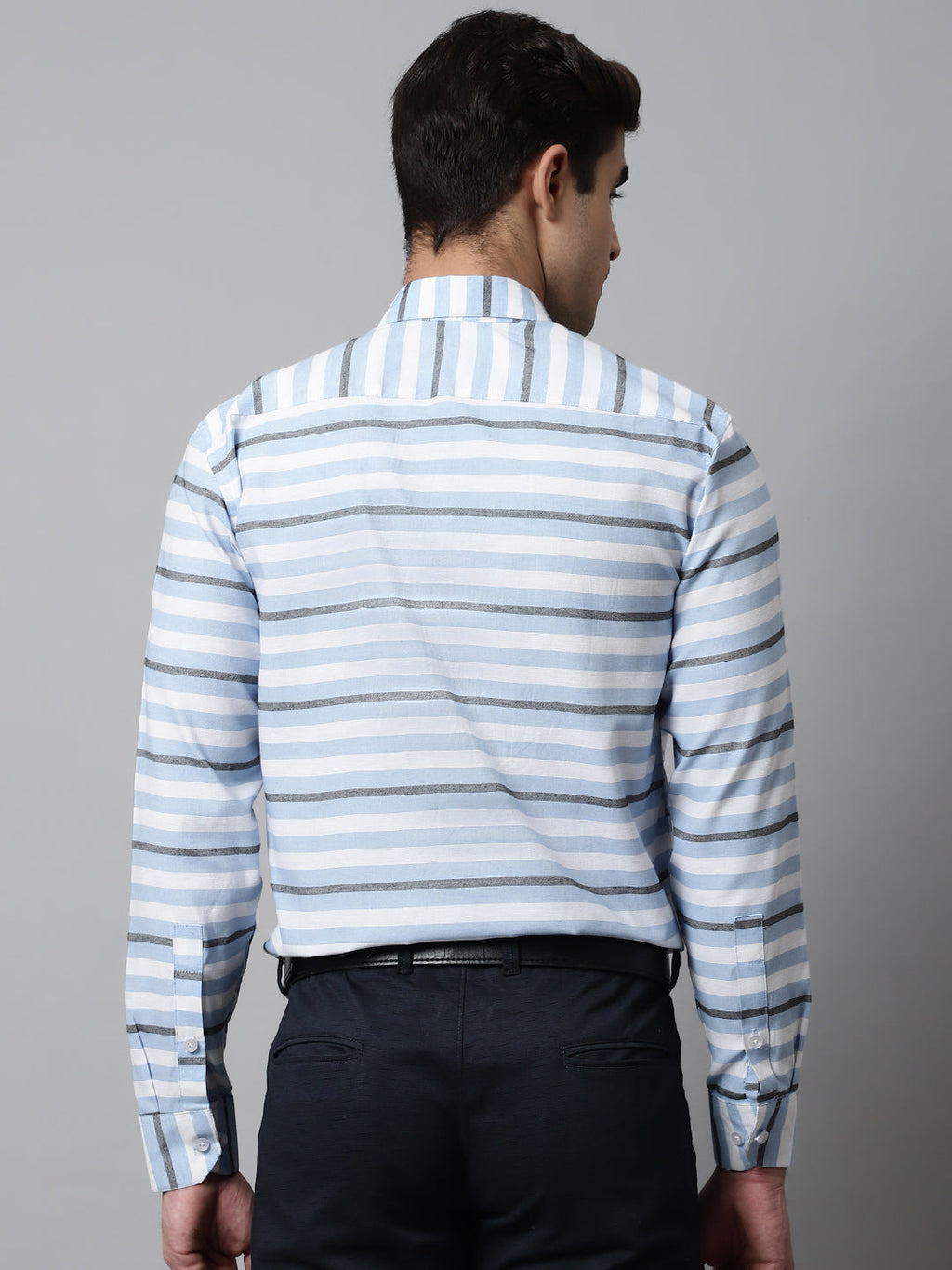 Jainish Men's Sky Classic Horizontal Striped Formal Shirt