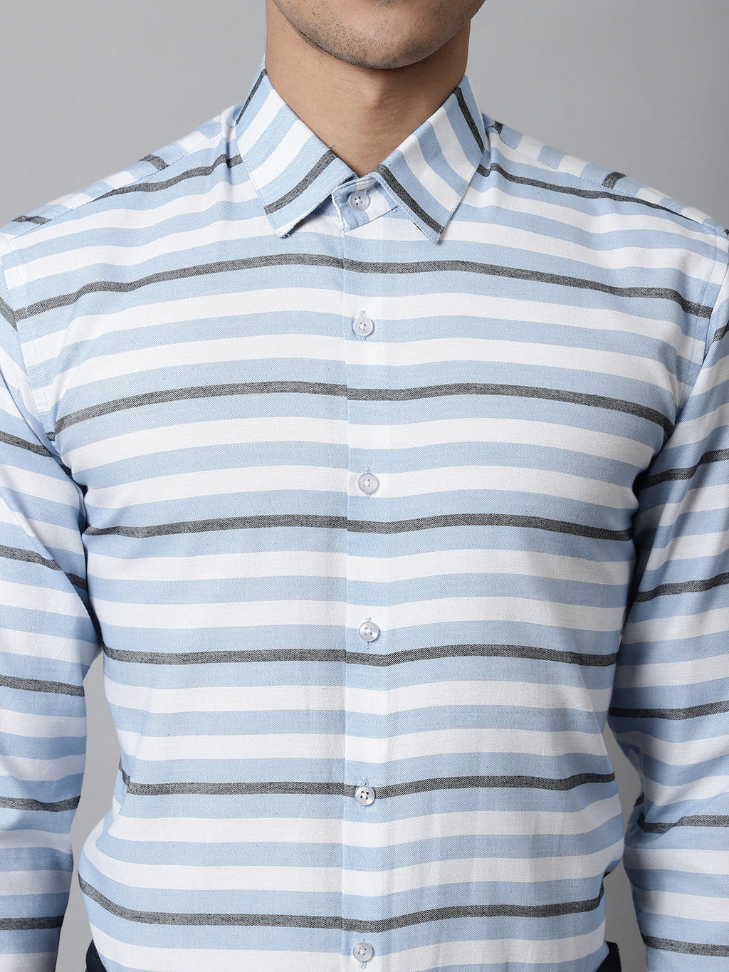 Jainish Men's Sky Classic Horizontal Striped Formal Shirt