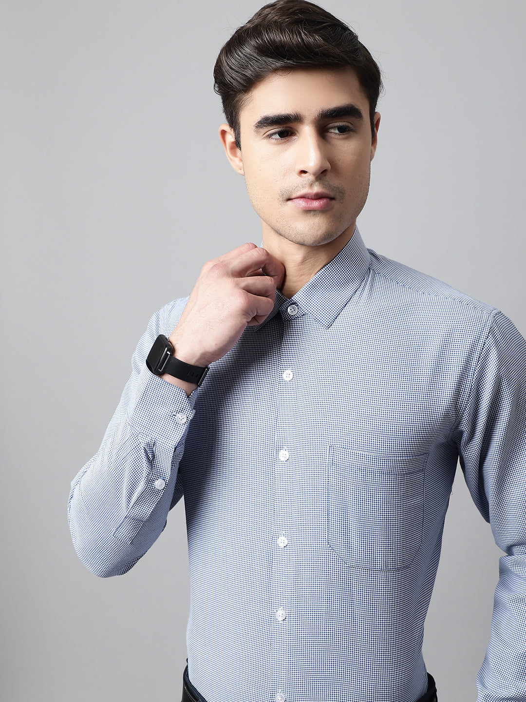 Jainish Men's Blue Checks Pure Cotton Formal Shirt