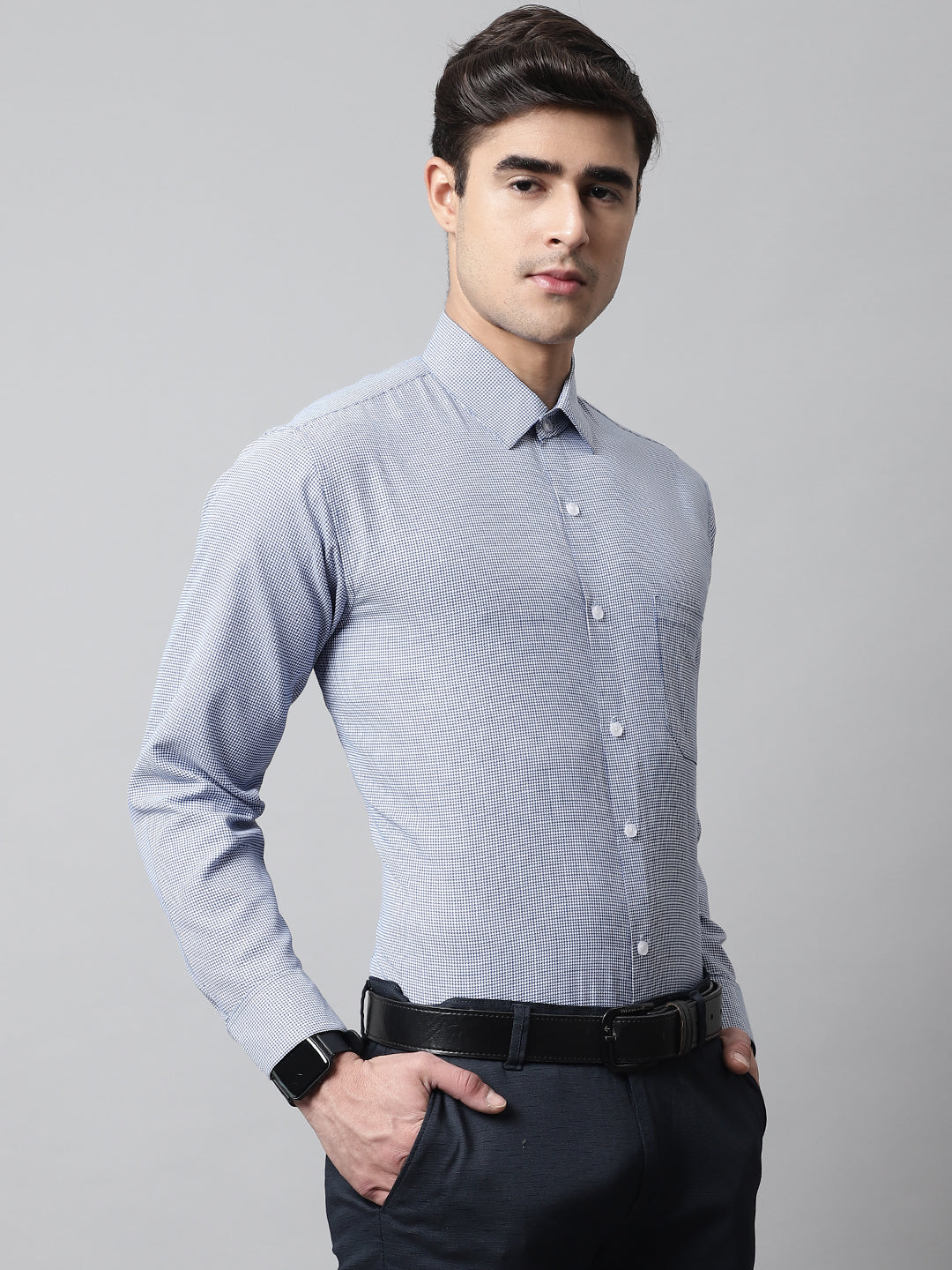 Jainish Men's Blue Checks Pure Cotton Formal Shirt