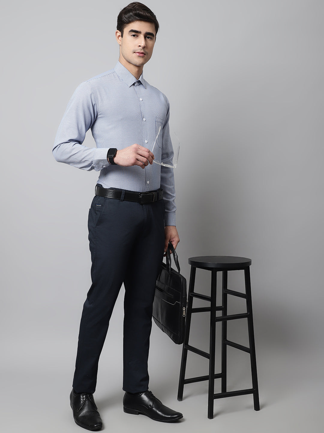 Jainish Men's Blue Checks Pure Cotton Formal Shirt