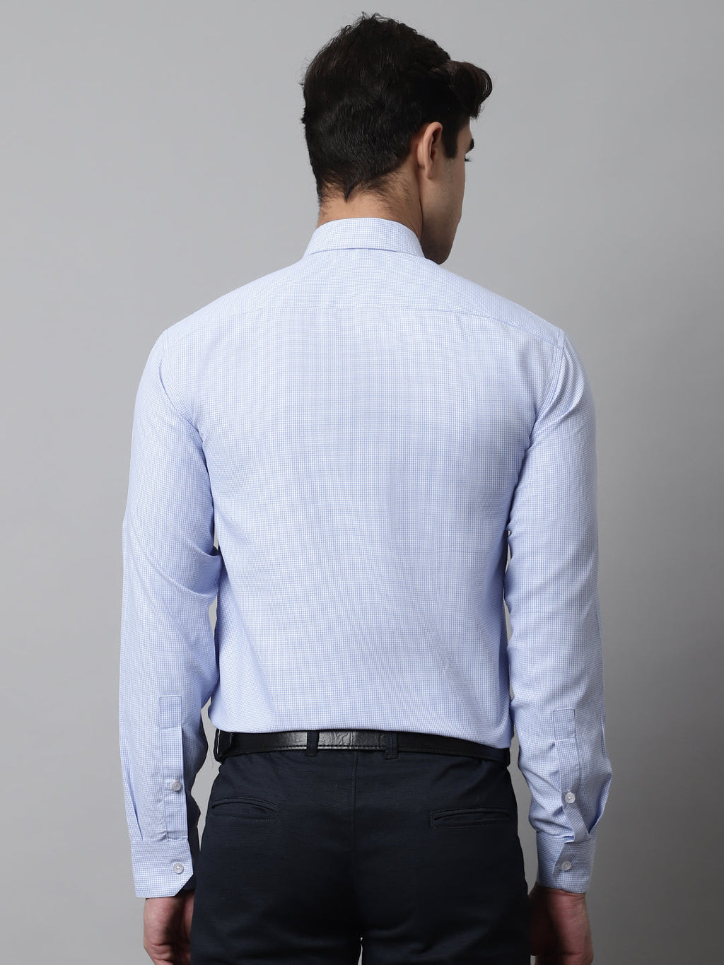 Jainish Men's Light Blue Checks Pure Cotton Formal Shirt