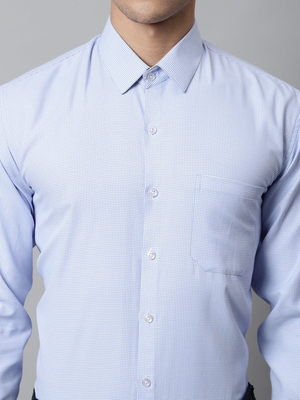 Jainish Men's Light Blue Checks Pure Cotton Formal Shirt