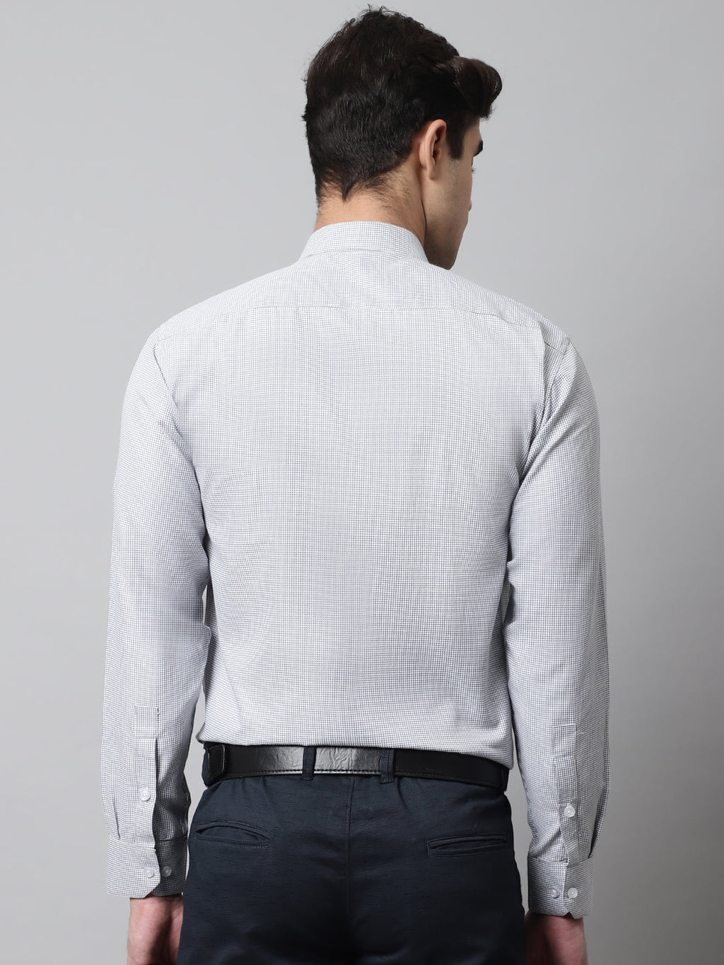 Jainish Men's Light Grey Checks Pure Cotton Formal Shirt