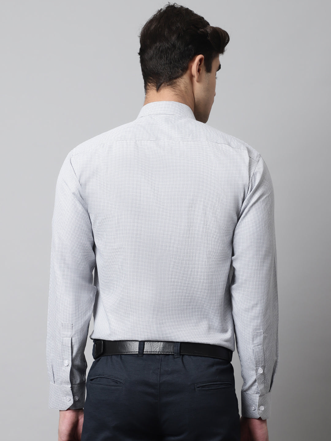 Jainish Men's Light Grey Checks Pure Cotton Formal Shirt