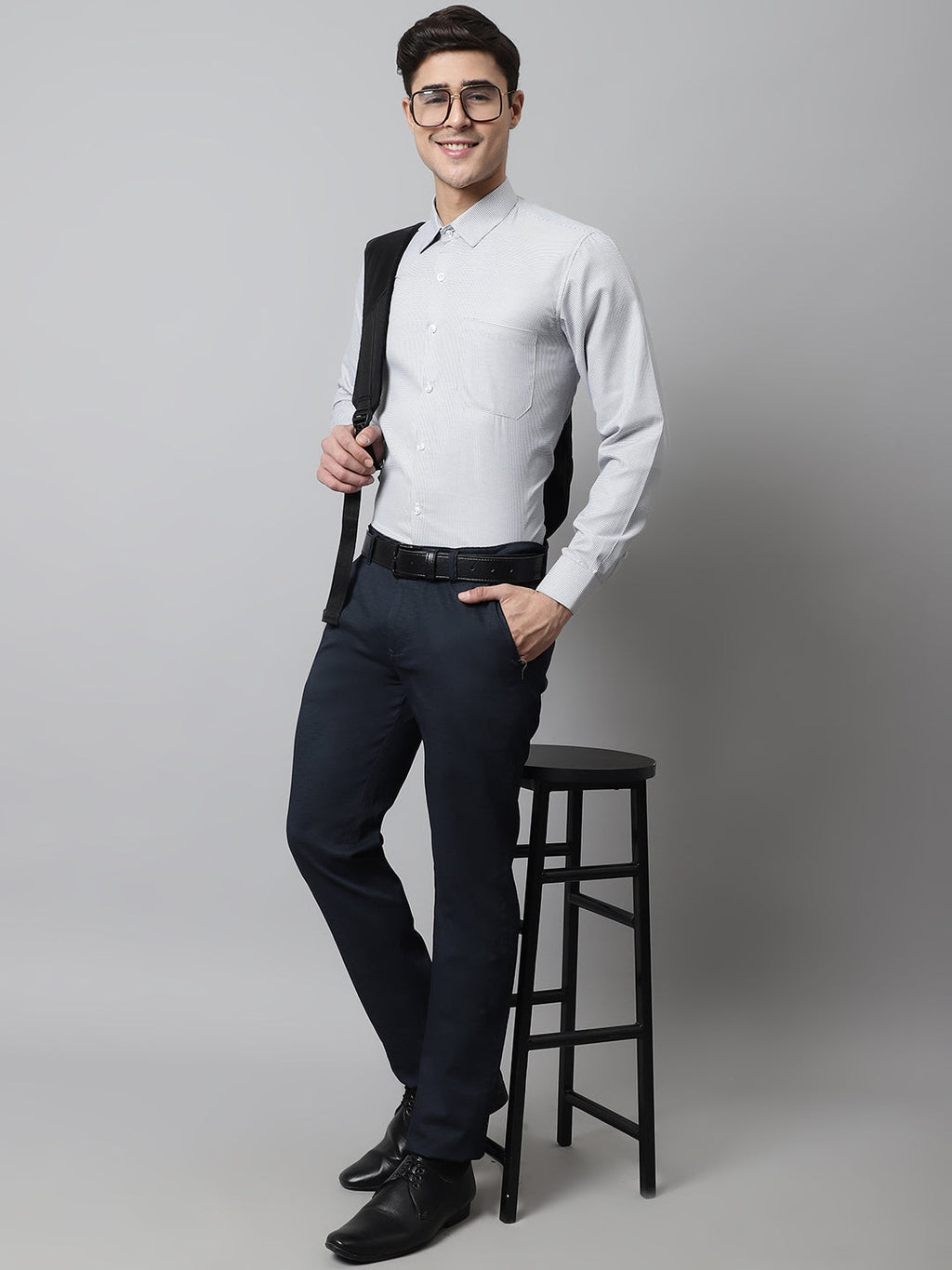 Jainish Men's Light Grey Checks Pure Cotton Formal Shirt